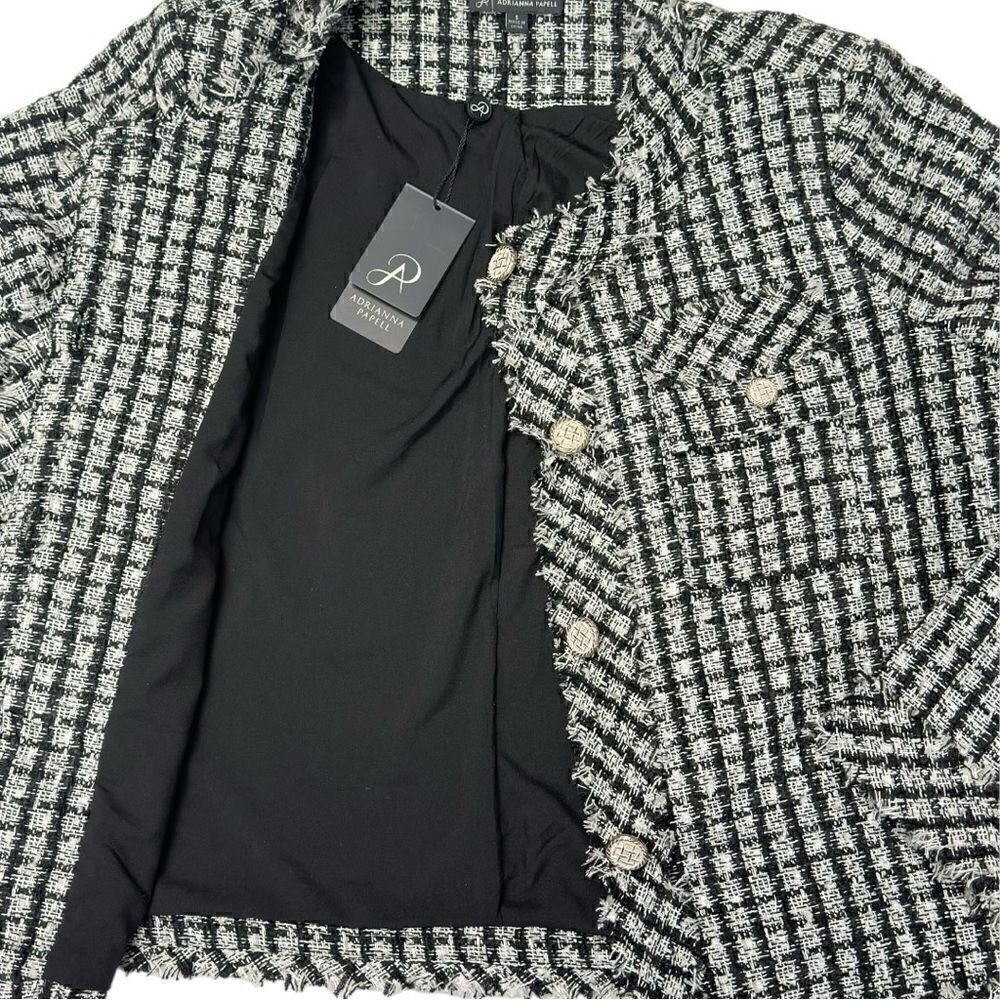 Adrianna Papell Black & White Crew Neck Long-Sleeve Tweed Blazer Size Small - Picture 3 of 10